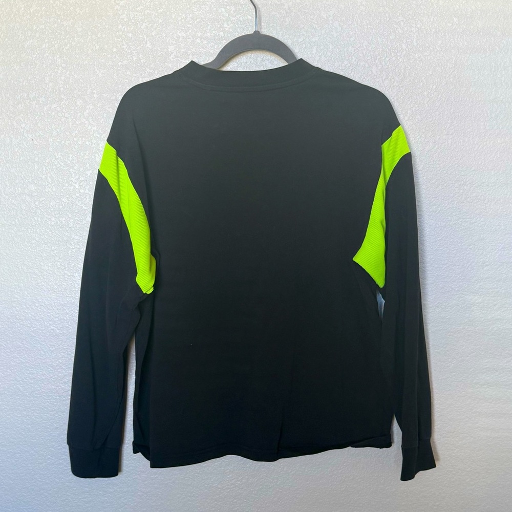 Pacsun men’s small F1 black Long Sleeve Shirt with Neon Green ribbed fabric. - Picture 2 of 2